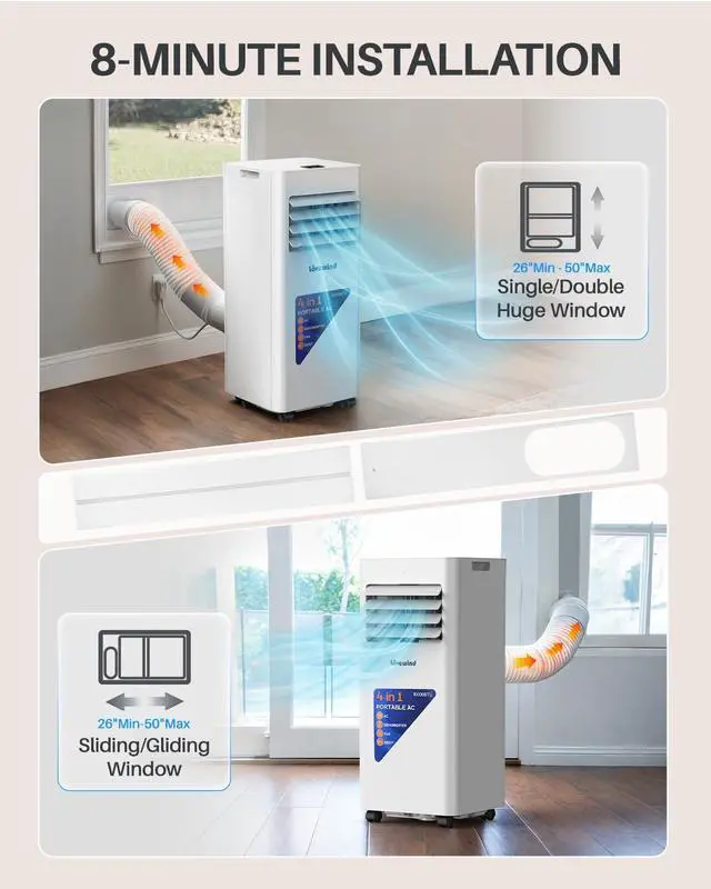 Alt view image 6 of 7 - Lovewind 10000 BTU Portable Air Conditioner,4-in-1 Room AC Unit for Bedroom | Cools to 63°F/Covers 450 sq ft/Installs in 10 Mins/4-in-1: Cool Fan Dry 24H Sleep Mode/Rolling Wheel