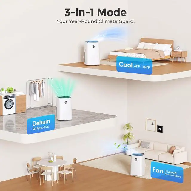 Alt view image 5 of 7 - 14000 BTU Portable Air Conditioner for Large Room up to 700 Sq. Ft, 3-in-1 Self-Evaporating AC with Fan & Dehumidifier, Floor Standing Portable AC Unit with Remote Control, Auto Swing, White