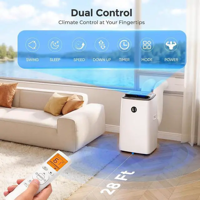 Alt view image 6 of 7 - 16000 BTU Inverter Portable Air Conditioners, Dual Hose Portable AC for Large Room up to 800 sq. ft, 3-in-1 Self-Evaporating AC Units with Fan & Dehumidifier, Quiet Sleep Mode(42dB), Auto Swing
