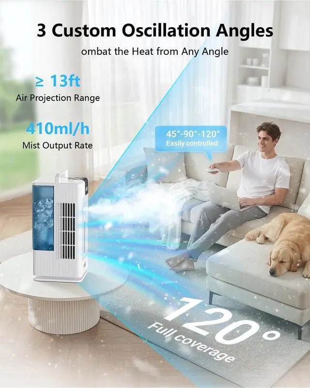 Alt view image 6 of 7 - Portable Air Conditioners, 2000ML Personal Air Conditioner, Mini Air Conditioner, Evaporative Air Cooler Fan with 120° Oscillation, 7 RGB Light Modes, 4 Speeds & 1-8H Timer for Bedroom Office