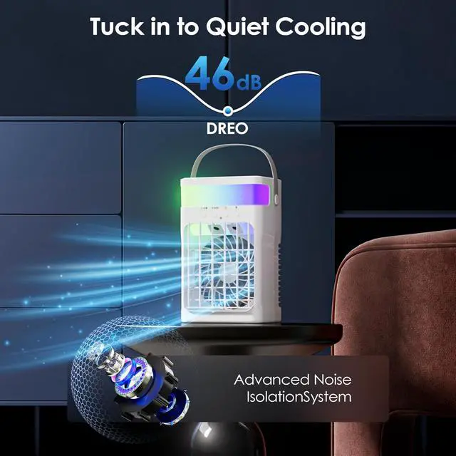 Alt view image 6 of 7 - Portable Air Conditioner, Cooling Fan 3 Speeds & 3 Modes Personal Cooling Fan Mini Air Conditioner Fan with Remote, 1500ML Water Tank, Night Light, for Home Office Bedroom
