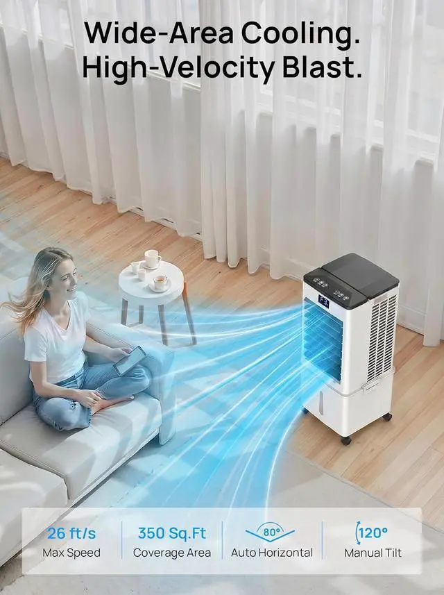 Alt view image 5 of 7 - Windowless Portable Air Conditioner, 3-IN-1 Portable AC Fan w/ 2.64Gal Tank for 20H Cooling, 4 Modes & 3 Speeds, 12H Timer for Auto-off, Remote, Swamp Cooler for Room, Bedroom