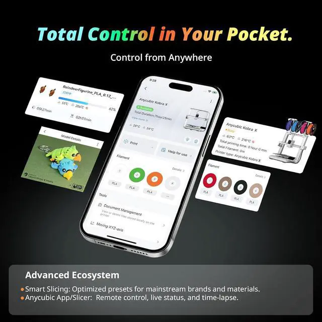 Alt view image 4 of 7 - Anycubic Kobra X Multicolor 3D Printer, Easy Setup with Native 4-Color Printing Up 19 Color, 600mm/s Fast 3D Printing, AI Camera, Quiet 45dB, 260mm³, FDM for Kids Beginners Family Makers Professional