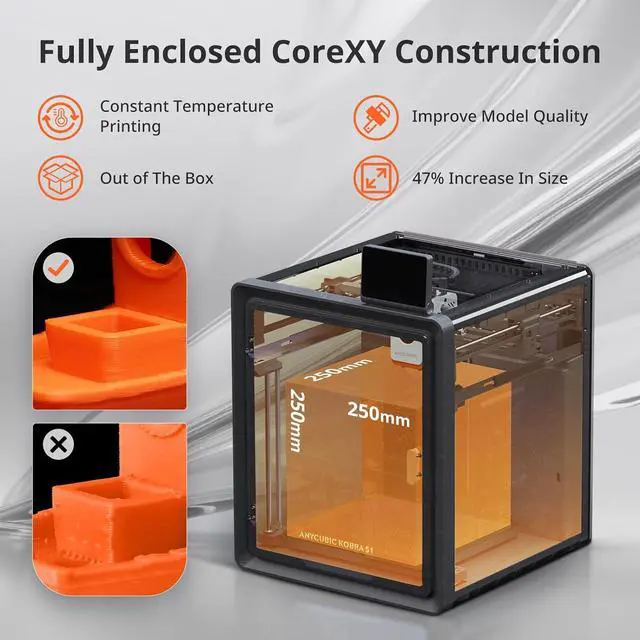 Alt view image 5 of 7 - Anycubic Kobra S1 3D Printer Only, Support Multi Color Printing Needs ACE Pro, Max 600mm/s High Speed High Precision Anycubic App One-Click Printing Ultra-Quiet Printing 250 * 250 * 250mm