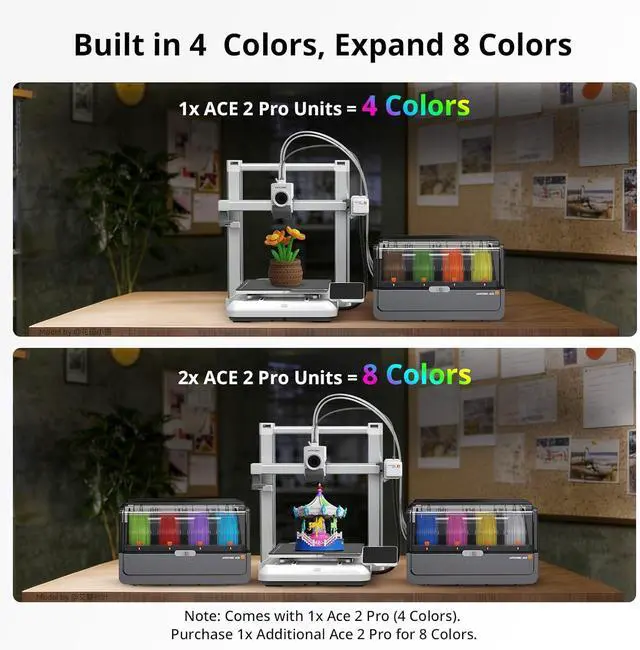 Alt view image 2 of 7 - Anycubic Kobra 4 Combo 3D Printer with ACE 2 Pro, Born with 4 Color Multicolor Printing, 260x260x260mm³ Large Volume, Easy Auto Leveling for Hobbyist Beginners