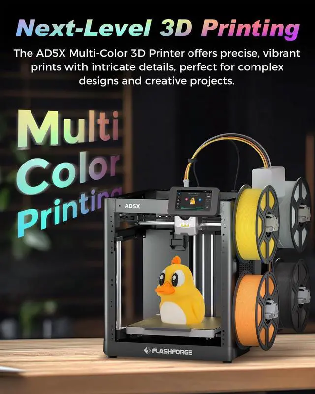 Alt view image 7 of 7 - FLASHFORGE AD5X Multi-Color 3D Printer, CoreXY 600mm/s High-Speed, 1-Click Auto Leveling, 300°C Direct Drive Extruder, 220x220x220mm Build Volume, Ideal for Precision and Efficiency