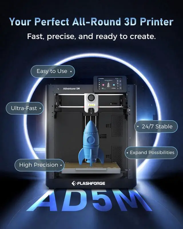 Alt view image 7 of 7 - FLASHFORGE 3D Printer AD5M, CoreXY 600mm/s High-Speed Printer with 1-Click Auto Leveling, High-Temp Direct Drive Extruder, 3s Quick-Swap Nozzle, 220×220×220mm Build Volume