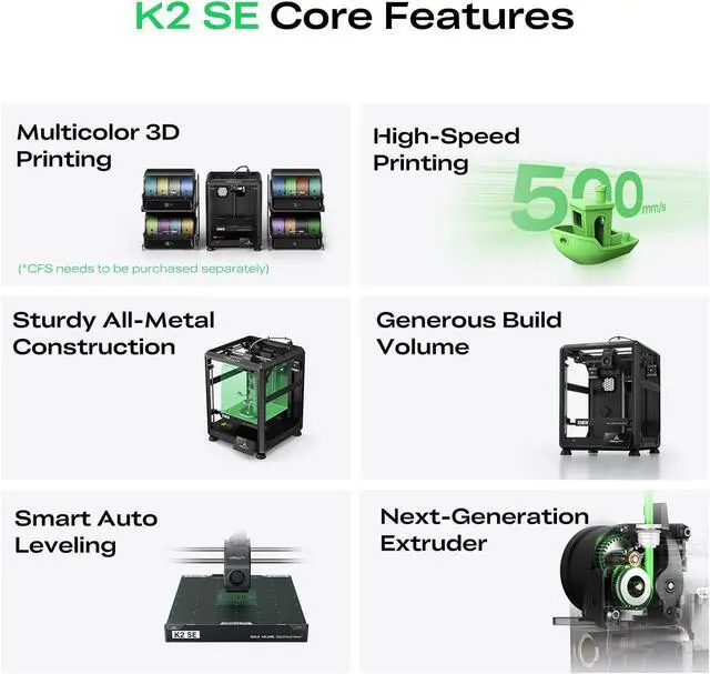 Alt view image 2 of 7 - Creality K2 SE 3D Printer, 500mm/s High-Speed Printing, Support Multi Color 3D Printing Needs CFS, Solid Metal Build, Auto Leveling, Direct Drive Extruder, Quick-Swap Nozzle, 220×215×245mm Print Size