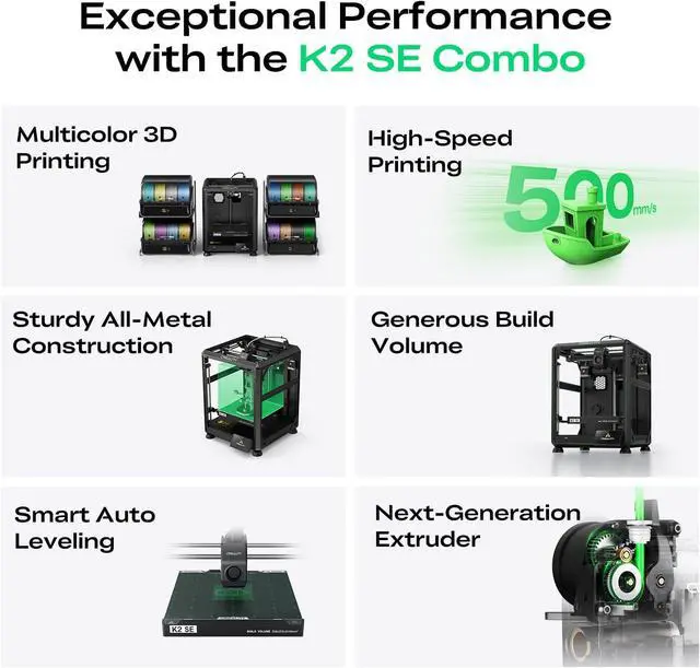 Alt view image 2 of 7 - Creality K2 SE Combo 3D Printer, Support Multicolor Printing with CFS, 500mm/s High-Speed, Smart Auto Leveling, Solid Metal Build Frame, Fully Assembled, Next-Gen Extruder, 220×215×245 mm Build Volume