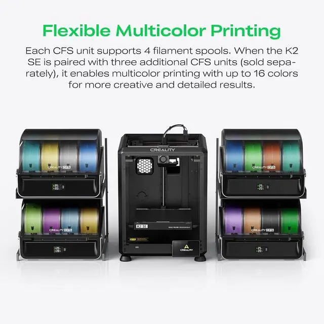 Alt view image 3 of 7 - Creality K2 SE Combo 3D Printer, Support Multicolor Printing with CFS, 500mm/s High-Speed, Smart Auto Leveling, Solid Metal Build Frame, Fully Assembled, Next-Gen Extruder, 220×215×245 mm Build Volume