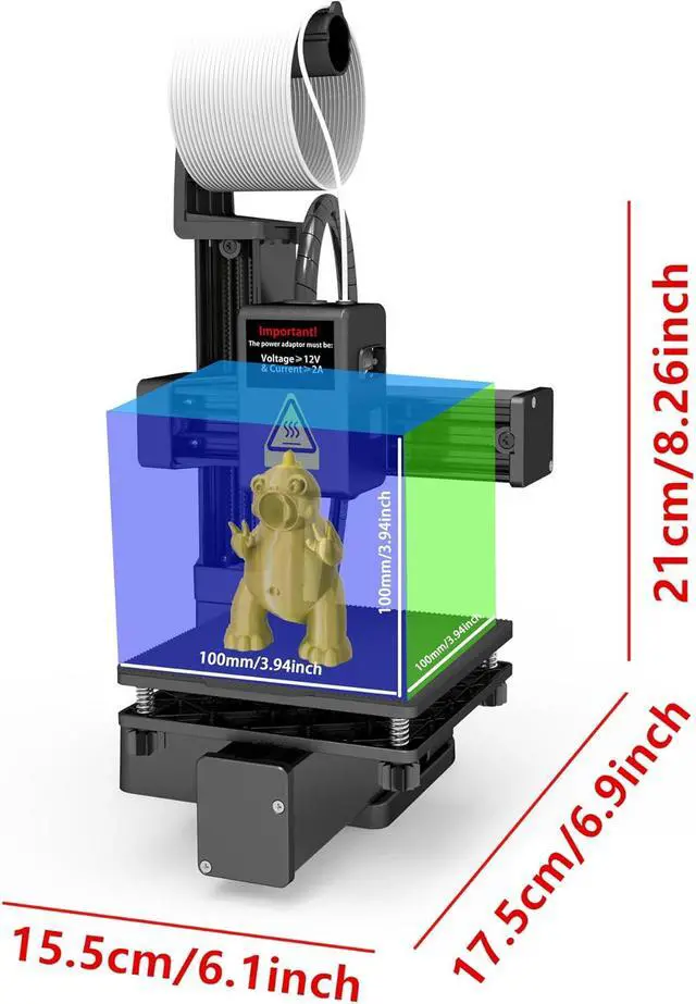 Alt view image 6 of 7 - Portable 3D Printer - Compact FDM 3D Printer with Removable Build Plate, PLA & TPU Filament Compatibility, 0.4mm Nozzle, 100x100x100mm Build Volume, Easy-to-Use Design for Beginners