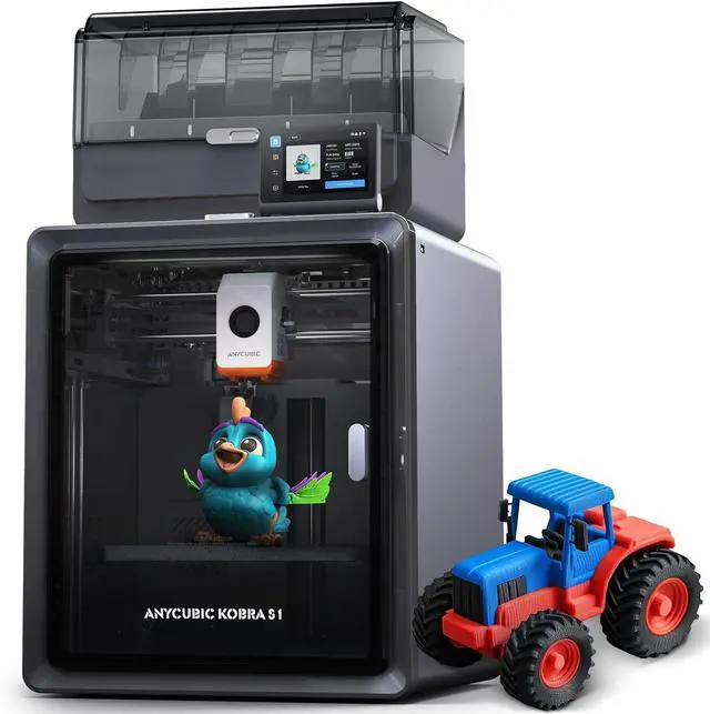 Main image of Anycubic Kobra S1 Combo Multi-Color 3D Printer with Active Filament Drying, 600mm/s High Speed CoreXY 3D Printer, Fully Enclosed & Auto Leveling, 4-Color Printing Bulit-in, Smart APP Control