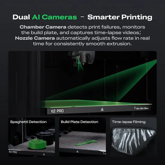 Alt view image 3 of 7 - Creality K2 Pro (A) 3D Printer, Support Multi Color 3D Printing Needs CFS, 600mm/s High-Speed Printing, Smart Auto Leveling, Active Chamber Heating, Dual AI Cameras, Large Build Volume 300×300×300 mm