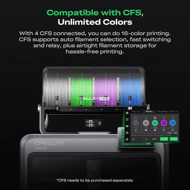 Alt view image 7 of 7 - Creality K2 Pro (A) 3D Printer, Support Multi Color 3D Printing Needs CFS, 600mm/s High-Speed Printing, Smart Auto Leveling, Active Chamber Heating, Dual AI Cameras, Large Build Volume 300×300×300 mm