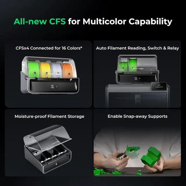 Alt view image 4 of 7 - Creality K2 Plus Combo 3D Printer, Multi Color Printing with New CFS 600mm/s High-Speed Full Auto-Leveling Dual Al Camera Next-Gen Direct Drive Extruder Large Build Volume 13.78x13.78x13.78inch