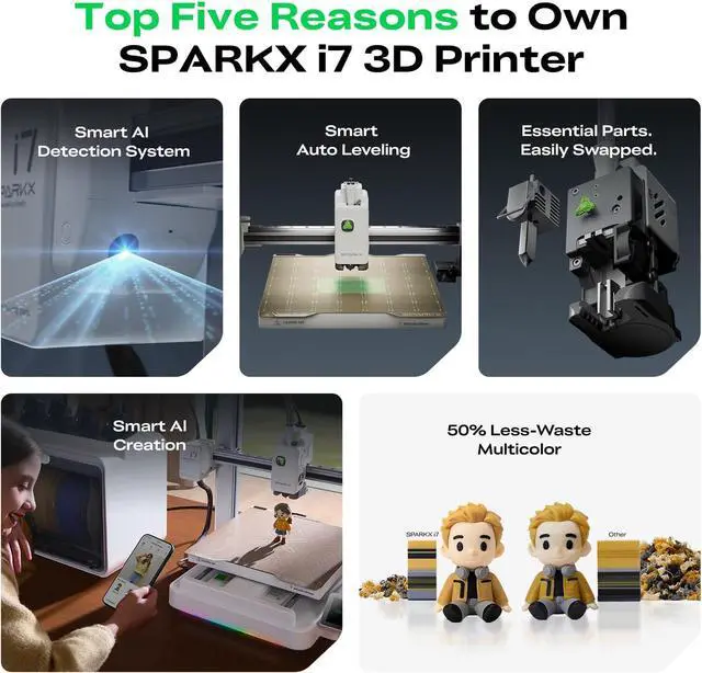Alt view image 5 of 7 - Creality SPARKX i7 3D Printer Multi Color 3D Printing 500mm/s High Speed 95% Pre-Assemble AI Photo 3D Printing RGB Light Smart AI Camera Auto-Leveling Essential Parts Low Noise 10.24×10.24×10 inch