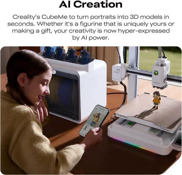 Alt view image 4 of 7 - Creality SPARKX i7 Combo 3D Printer, Multi Color with CFS Lite High Speed AI Photo-to-3D Printing 95% Pre-Assemble Auto-Leveling Custom RGB Quick-Swap Essential Parts 10.24×10.24×10 inch