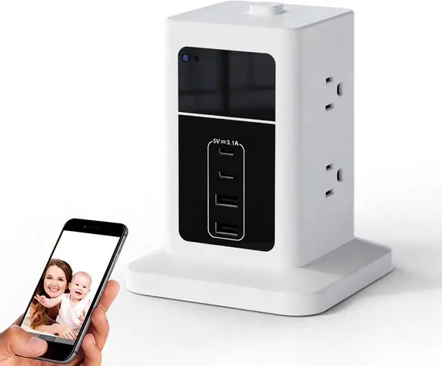 Main image of Power Strip Camera 4K HD Outlet Camera,160° Wide Angle Wireless Nanny Cam Hidden Camera with Night Vision for Home/Pets/Office Security (Black) white