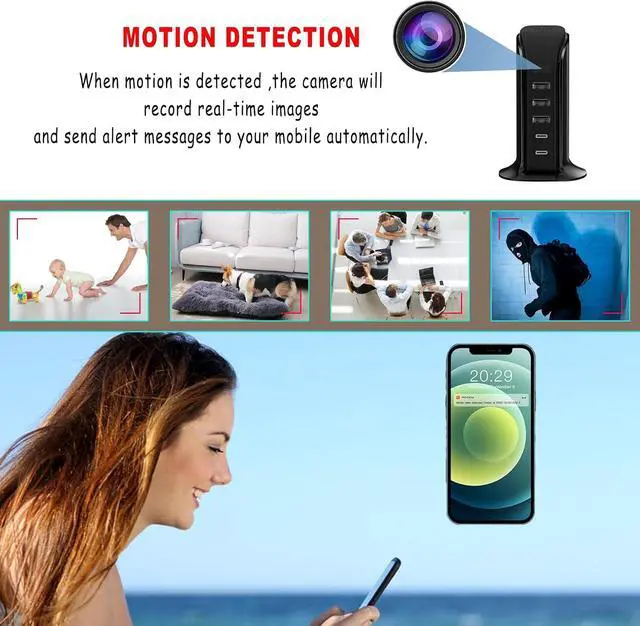Alt view image 3 of 5 - Security Camera USB Charger Camera Indoor Wireless 1080P Nanny Cam with Night Vision for Home, Baby,Pet