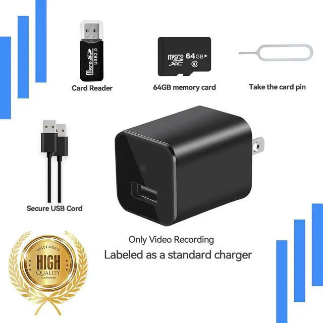 Alt view image 4 of 6 - Charger Camera, 1080P Small Camera with Motion Detection, Camera with 64GB Micro SD Card Included, Nanny Camfor Home, Window, Indoor and Security (No WiFi)