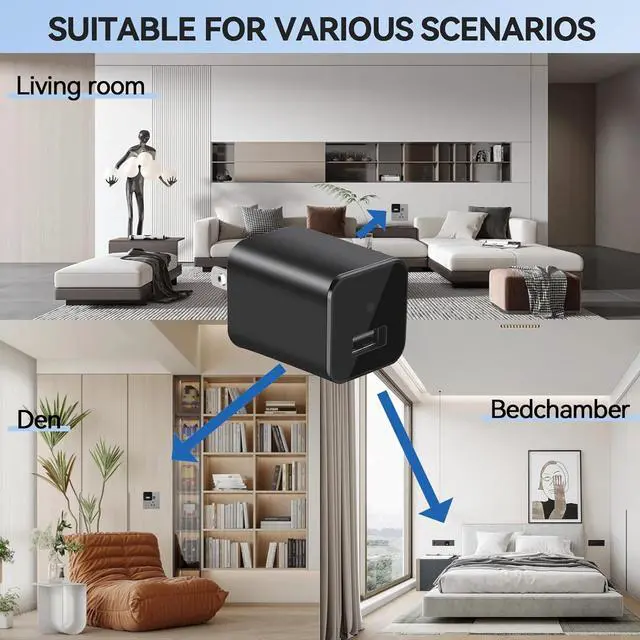 Alt view image 6 of 6 - Charger Camera, 1080P Small Camera with Motion Detection, Camera with 64GB Micro SD Card Included, Nanny Camfor Home, Window, Indoor and Security (No WiFi)