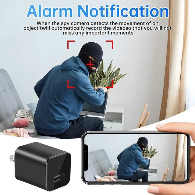 Alt view image 2 of 6 - USB Charger Hidden Camera, WiFi Small Spy Security Camera, Full HD 1080P Mini Wireless Nanny Cam Motion Detection with App Live Feed for Home, Window, Indoor