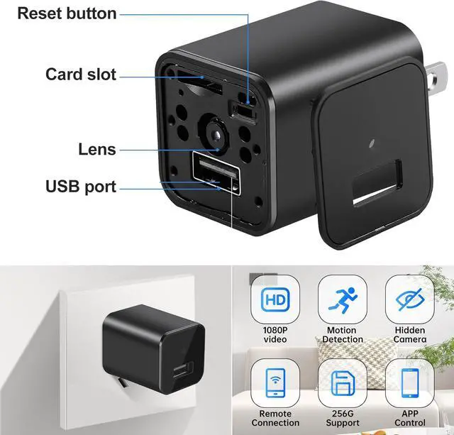 Alt view image 6 of 6 - USB Charger Hidden Camera, WiFi Small Spy Security Camera, Full HD 1080P Mini Wireless Nanny Cam Motion Detection with App Live Feed for Home, Window, Indoor