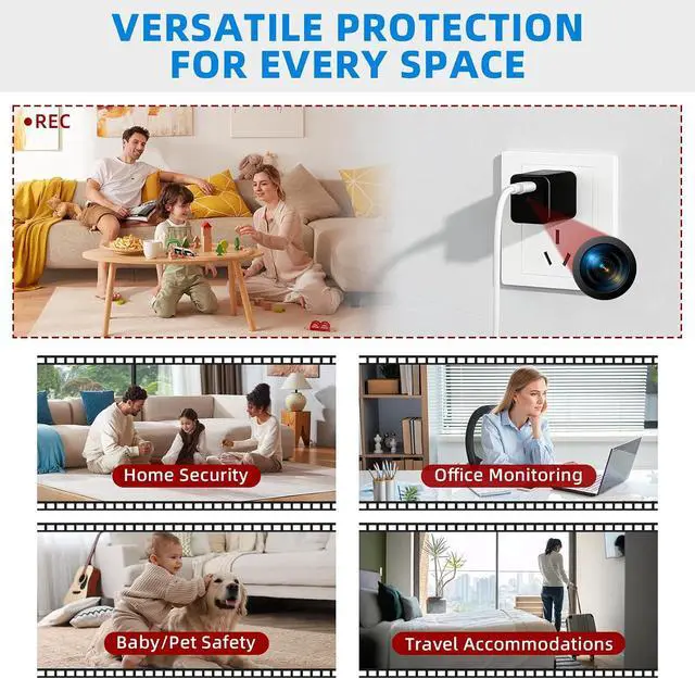 Alt view image 2 of 5 - 1080P HD Charger Camera with Motion Detection, 106° Wide Angle, No WiFi/Monthly Fee, Mini Hidden Camera for Home Security/Nanny/Pet Monitoring