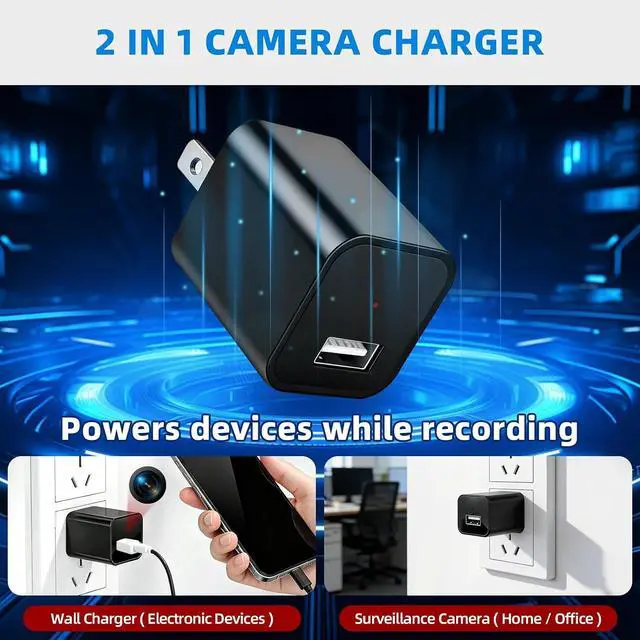 Alt view image 5 of 5 - 1080P HD Charger Camera with Motion Detection, 106° Wide Angle, No WiFi/Monthly Fee, Mini Hidden Camera for Home Security/Nanny/Pet Monitoring
