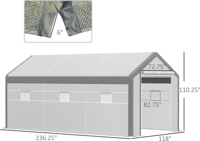 Alt view image 4 of 7 - Outsunny 20' x 10' x 9' Walk-in Greenhouse with 6 Roll-up Windows White