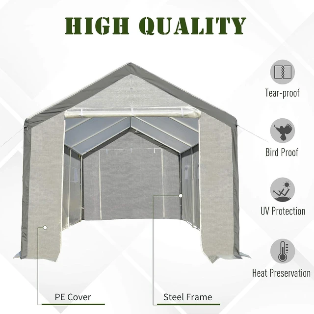 Alt view image 5 of 7 - Outsunny 20' x 10' x 9' Walk-in Greenhouse with 6 Roll-up Windows White