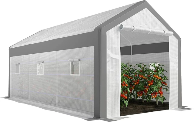 Alt view image 7 of 7 - Outsunny 20' x 10' x 9' Walk-in Greenhouse with 6 Roll-up Windows White
