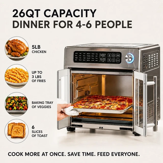 Alt view image 3 of 7 - 26QT French Door Multi-Function Air Fryer Toaster Oven