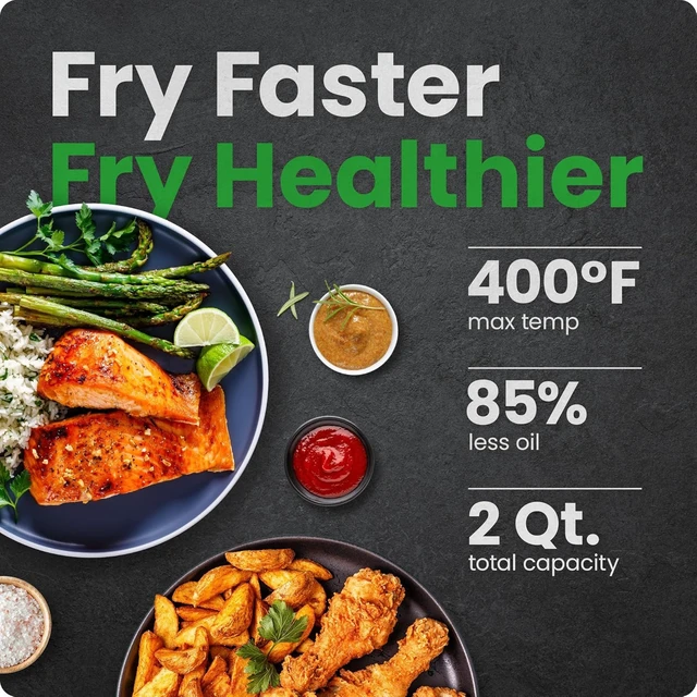 Alt view image 2 of 7 - 2 Qt Mini Air Fryer Digital Space-Saving Compact Air Fryer with Nonstick and Dishwasher Safe Basket, Quick & Easy Meals in Minutes, Features Digital Timer and Shake Reminder Black