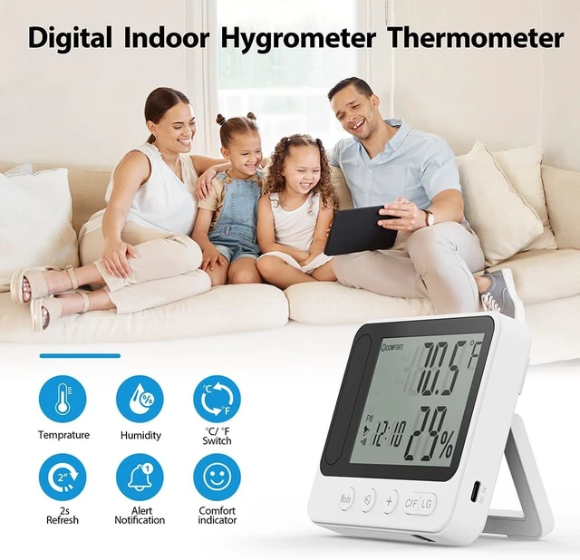 Alt view image 4 of 7 - Mini cámara inalámbrica ocultada de la seguridad de WIFI, reloj 2.4G y 5G
Higrómetro, termómetro, reloj despertador, visión nocturna y alertas de detección de movimiento, control remoto de la