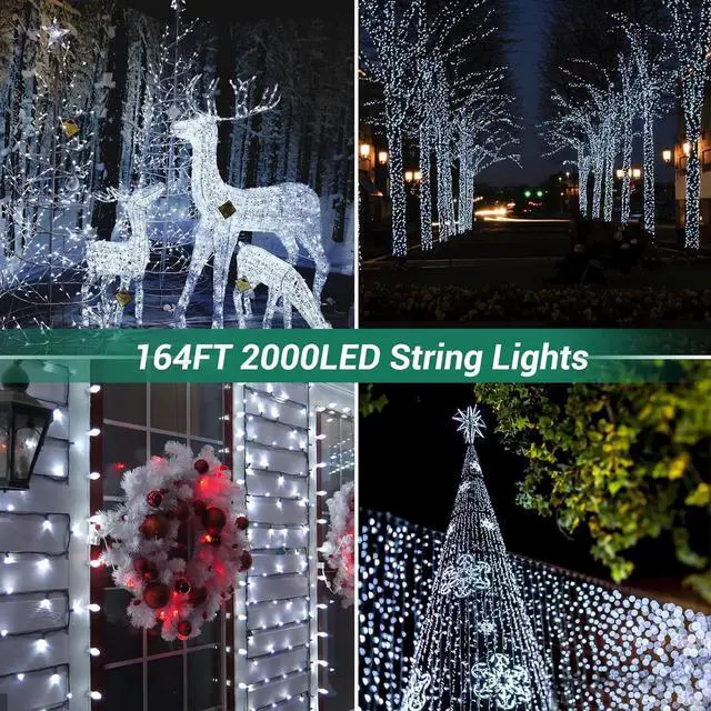 Alt view image 5 of 7 - 164ft 2000 LED Cluster Christmas String Lights - 8 Modes Christmas Tree Lights - Outdoor Waterproof Dark Green Wire Christmas Lights Plug in for Holiday Wedding Party Home Decor, White
