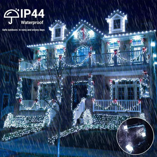 Alt view image 6 of 7 - 164ft 2000 LED Cluster Christmas String Lights - 8 Modes Christmas Tree Lights - Outdoor Waterproof Dark Green Wire Christmas Lights Plug in for Holiday Wedding Party Home Decor, White