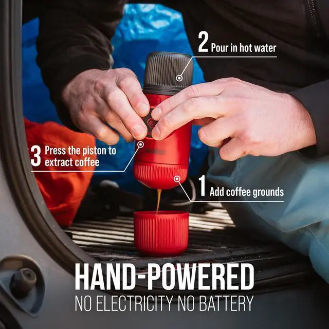 Alt view image 3 of 7 - Nanopresso Portable Espresso Maker, Upgrade Version of Minipresso, 18 Bar Pressure, Mini Travel Coffee Machine, Manually Operated, Perfect for Camping and Hiking, Red