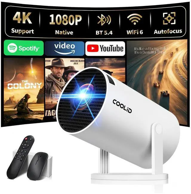 Main image of [Built-in Apps & 2025 Upgraded] Mini Projector Support 4K 1080P Auto Keystone 270° Rotatable with WiFi 6 and Bluetooth 5.4, Projector Portable Compatibile with HDMI/TV Stick/Memory Stick/Laptop-White