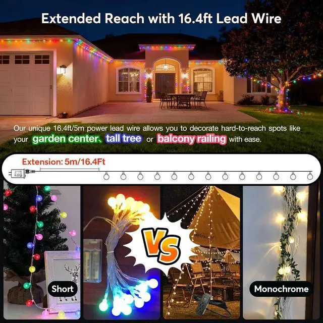 Alt view image 2 of 7 - 180ft Color Changing String Lights, 300 LED Multicolor & Warm White Globe Lights with Remote, 11 Modes, IP44 Waterproof, Plug in Fairy Lights for Indoor Outdoor Christmas Party Garden Decor