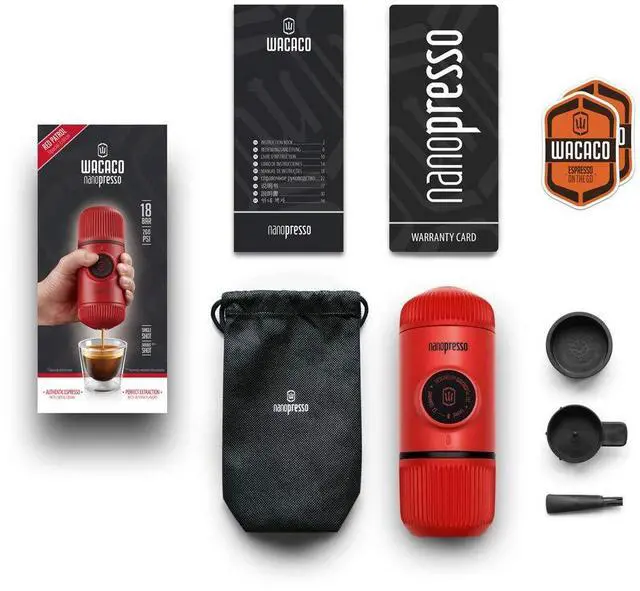 Alt view image 7 of 7 - Nanopresso Portable Espresso Maker, Upgrade Version of Minipresso, 18 Bar Pressure, Mini Travel Coffee Machine, Manually Operated, Perfect for Camping and Hiking, Red