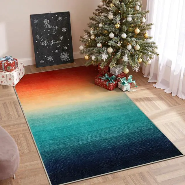 Main image of Modern Colorful Christmas Area Rug 4x6, Abstract Ombre Living Room Rug, Washable Soft Rug for Bedroom, Non-Slip Kitchen Low Pile Floor Mat for Bathroom Entry Laundry (Colorful, 4'x6')