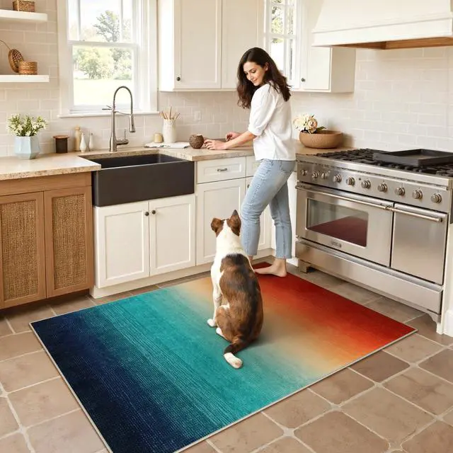 Alt view image 2 of 7 - Modern Colorful Christmas Area Rug 4x6, Abstract Ombre Living Room Rug, Washable Soft Rug for Bedroom, Non-Slip Kitchen Low Pile Floor Mat for Bathroom Entry Laundry (Colorful, 4'x6')