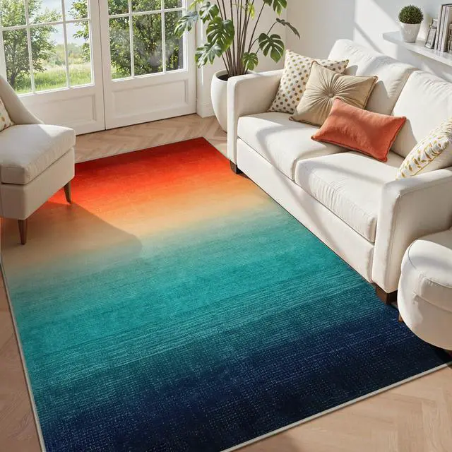 Alt view image 3 of 7 - Modern Colorful Christmas Area Rug 4x6, Abstract Ombre Living Room Rug, Washable Soft Rug for Bedroom, Non-Slip Kitchen Low Pile Floor Mat for Bathroom Entry Laundry (Colorful, 4'x6')
