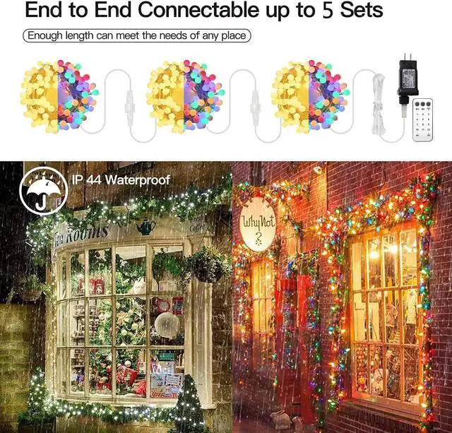 Alt view image 4 of 7 - 180ft Color Changing String Lights, 300 LED Multicolor & Warm White Globe Lights with Remote, 11 Modes, IP44 Waterproof, Plug in Fairy Lights for Indoor Outdoor Christmas Party Garden Decor