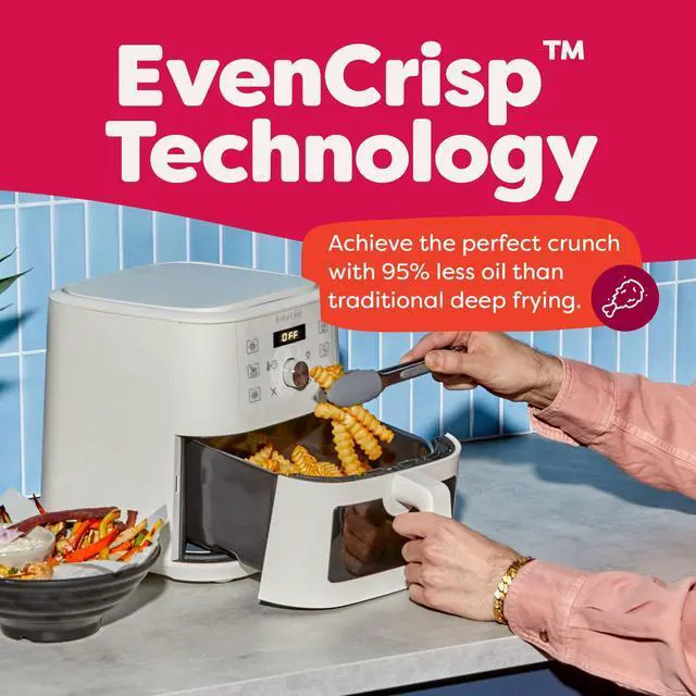 Alt view image 5 of 7 - 4Qt VORTEX 6-in-1 Mini Air Fryer, Custom Program Options, Air Fry, Broil, Roast, Dehydrate, Bake, Reheat, Sea Salt, 4 Quarts