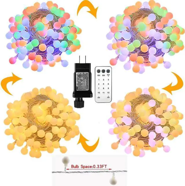 Alt view image 7 of 7 - 180ft Color Changing String Lights, 300 LED Multicolor & Warm White Globe Lights with Remote, 11 Modes, IP44 Waterproof, Plug in Fairy Lights for Indoor Outdoor Christmas Party Garden Decor