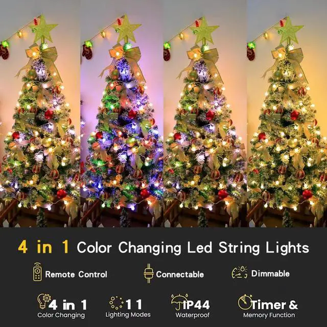 Alt view image 5 of 7 - 180ft Color Changing String Lights, 300 LED Multicolor & Warm White Globe Lights with Remote, 11 Modes, IP44 Waterproof, Plug in Fairy Lights for Indoor Outdoor Christmas Party Garden Decor
