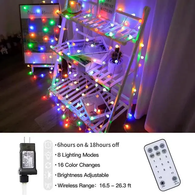 Alt view image 6 of 7 - 180ft Color Changing String Lights, 300 LED Multicolor & Warm White Globe Lights with Remote, 11 Modes, IP44 Waterproof, Plug in Fairy Lights for Indoor Outdoor Christmas Party Garden Decor