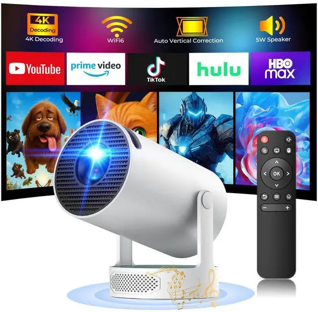 Main image of Mini Projector with WiFi and Bluetooth, 4K Projector with 5W Soundbase Speaker, Portable Projector of 270° Rotation Automatic Vertical Keystone Correction, 300 ANSI Lumens Christmas Bedroom Projector